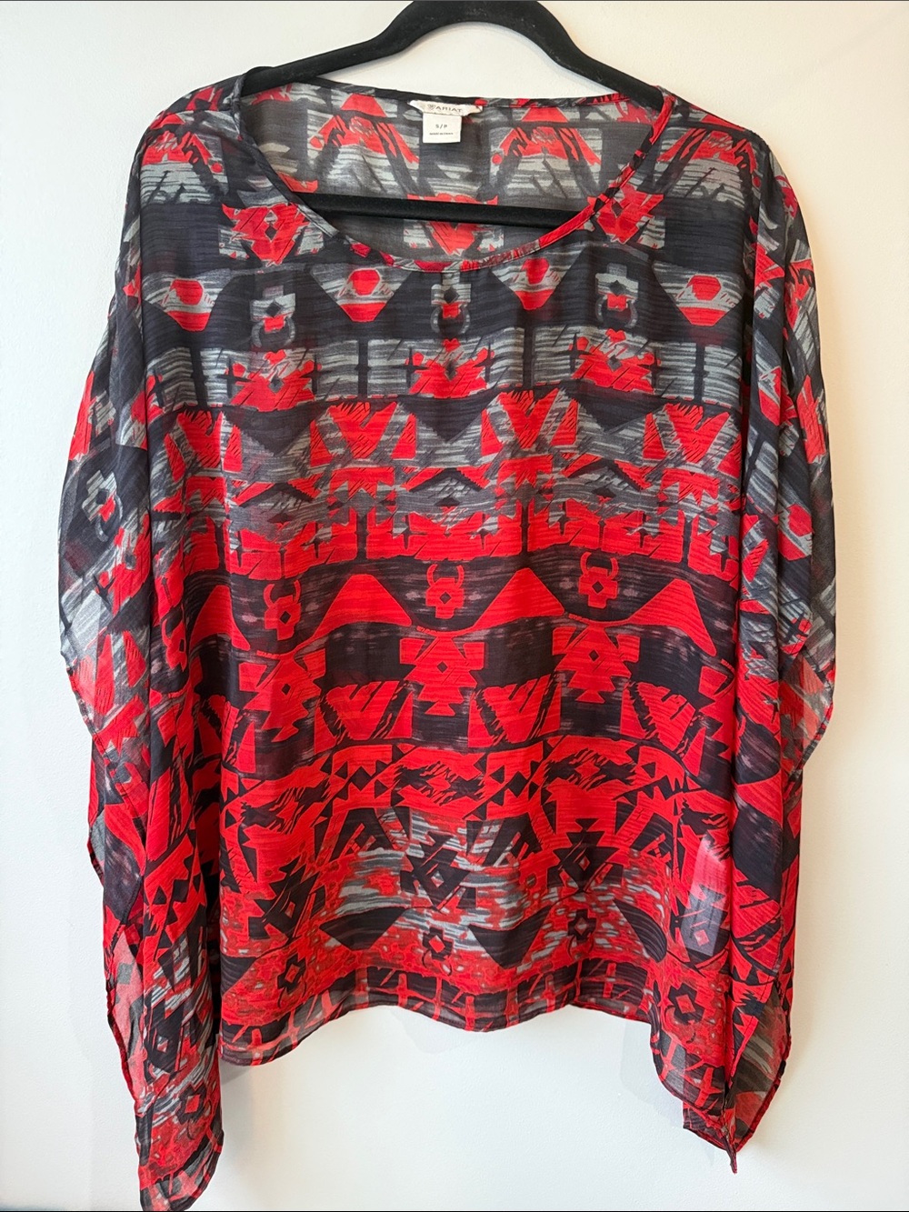 Ariat Red & Black Geometric Sheer Tunic Top